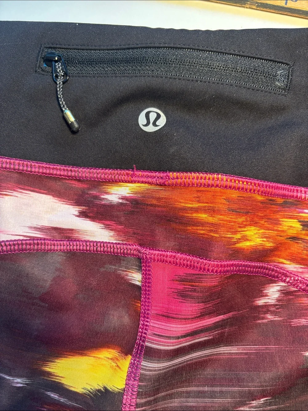 lululemon athletica Pink Multi-Print Leggings with Black Waistband -546sku